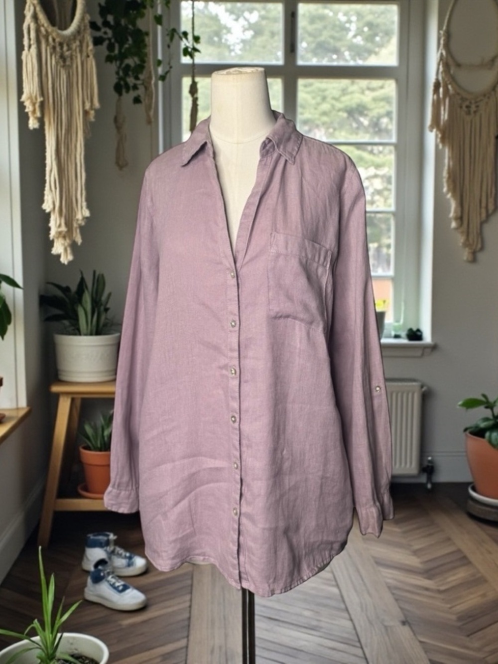 SIGRID OLSEN 100% Linen Lilac Button-Up Shirt Sz Small